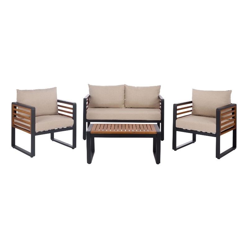 Safavieh Baker 4 Pc Steel and Wood Living Set  in Black / Taupe