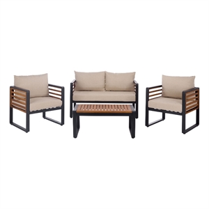 Safavieh Baker 4 Pc Steel and Wood Living Set  in Black / Taupe