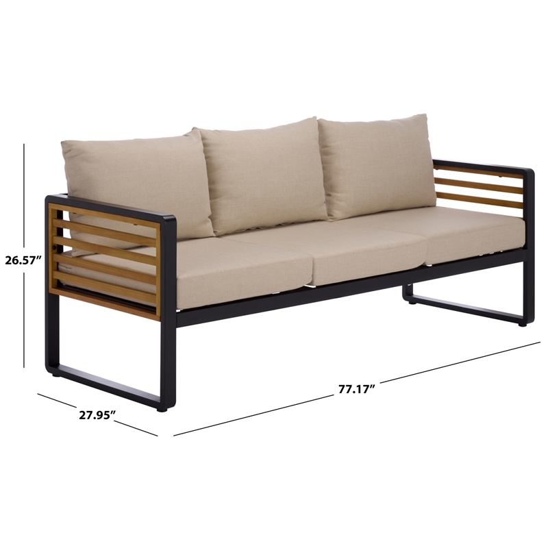 Safavieh Baker 3 Seater Steel and Wood Sofa  in Black / Taupe