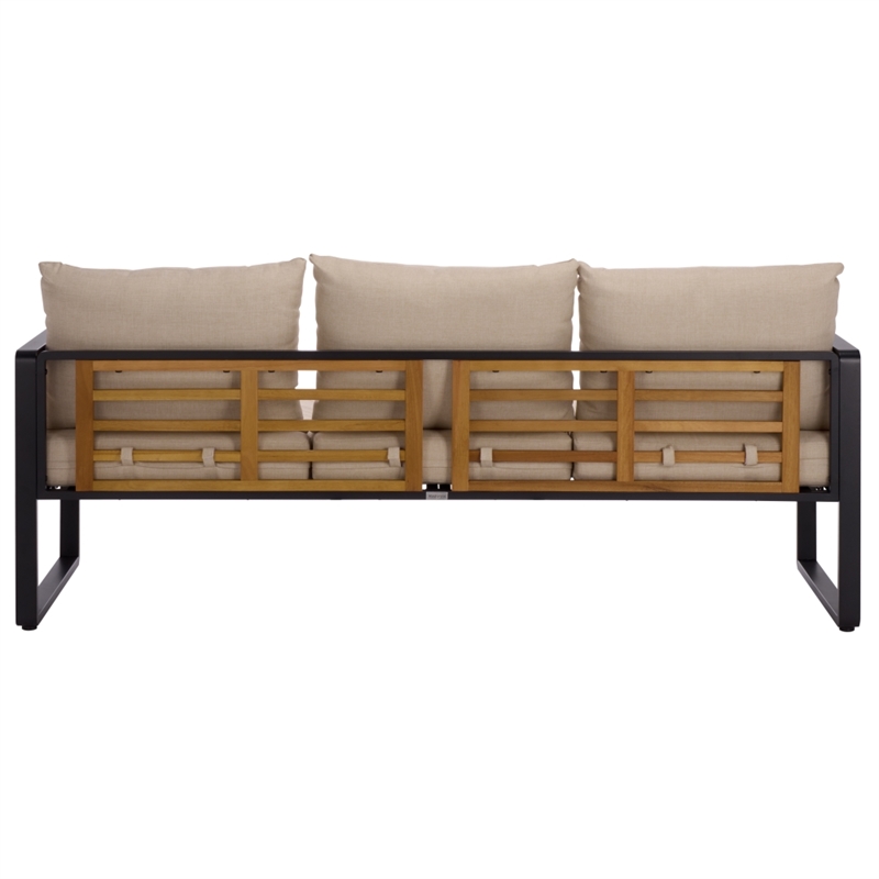 Safavieh Baker 3 Seater Steel and Wood Sofa  in Black / Taupe