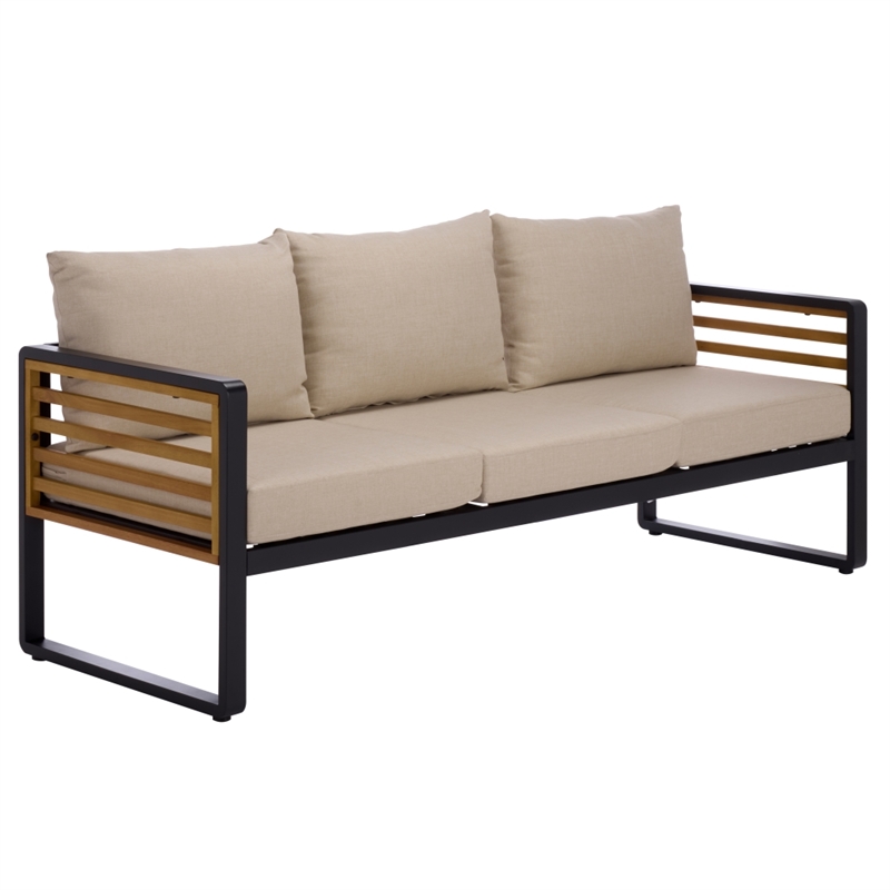 Safavieh Baker 3 Seater Steel and Wood Sofa  in Black / Taupe