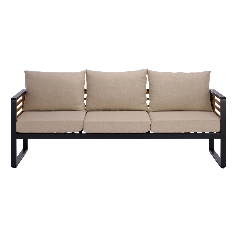 Safavieh Baker 3 Seater Steel and Wood Sofa  in Black / Taupe