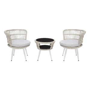 Safavieh Kyomi 3Pc Steel and Fabric Lounge Set in Gray