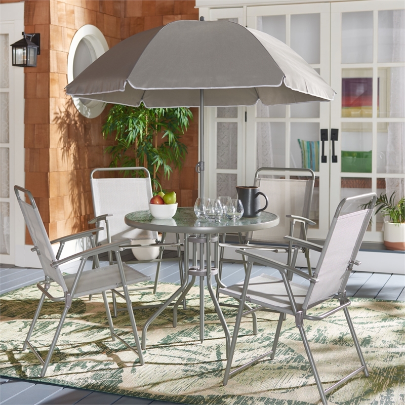Safavieh Monico Steel and Fabric Dining Set in Gray