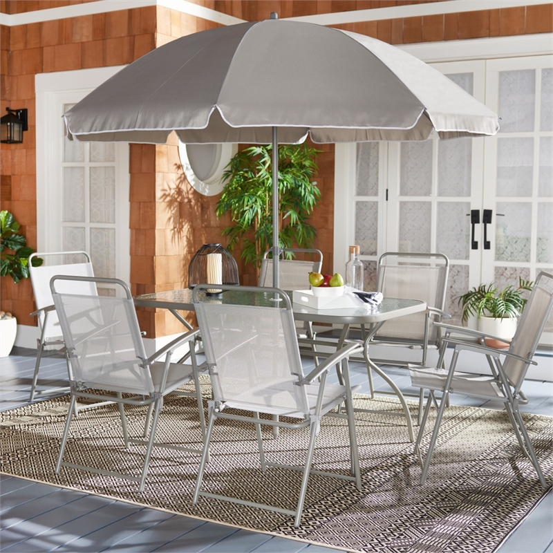 Safavieh Laurenti Steel and Fabric Dining Set in Gray