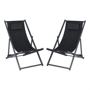 Safavieh Camlin Set of 2 Aluminum Sling Chairs in Black / Black