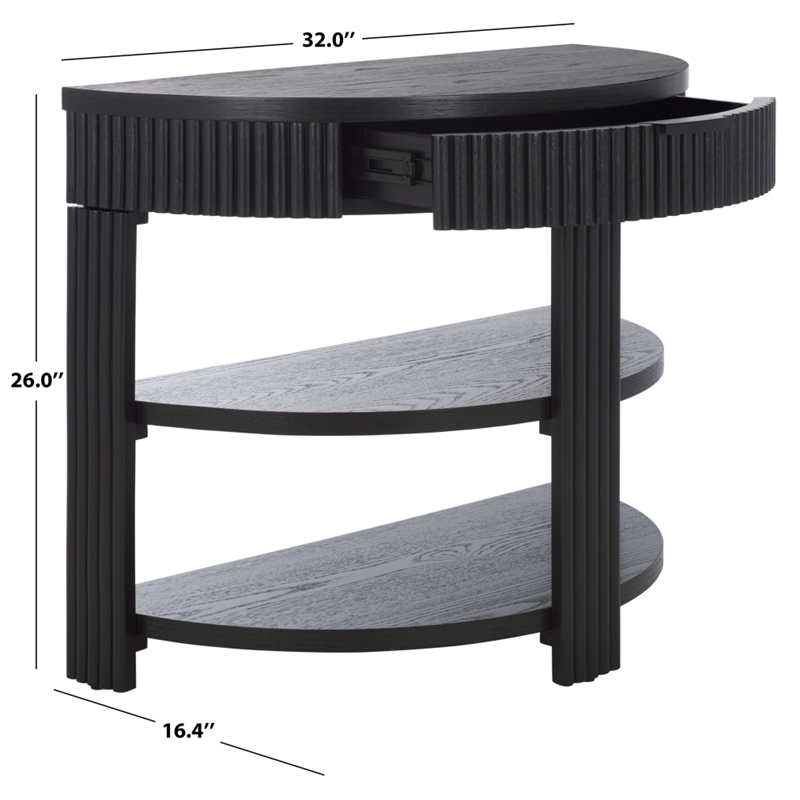 Safavieh Shelbie Reeded Half Moon Wood Console Table in Black / Black