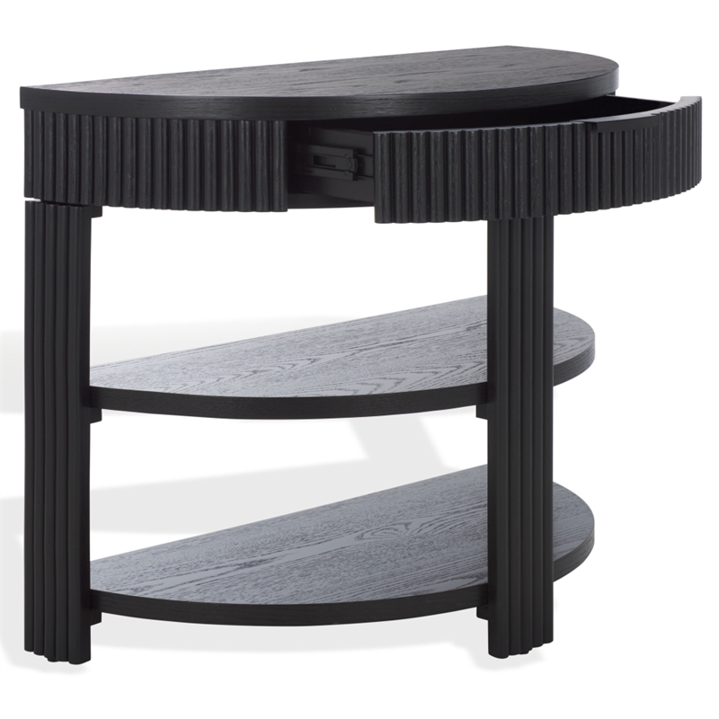 Safavieh Shelbie Reeded Half Moon Wood Console Table in Black / Black