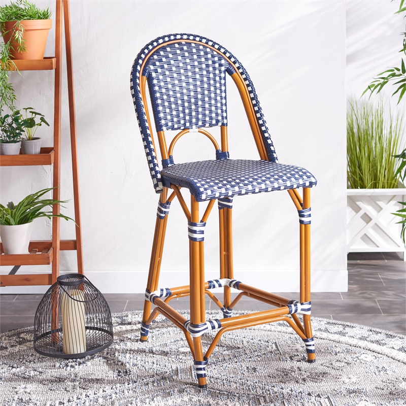 Safavieh California Metal Counter Stool in Navy / White