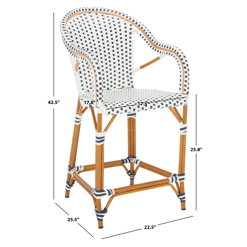 Safavieh California Metal Counter Stool w/ Arm in White / Navy
