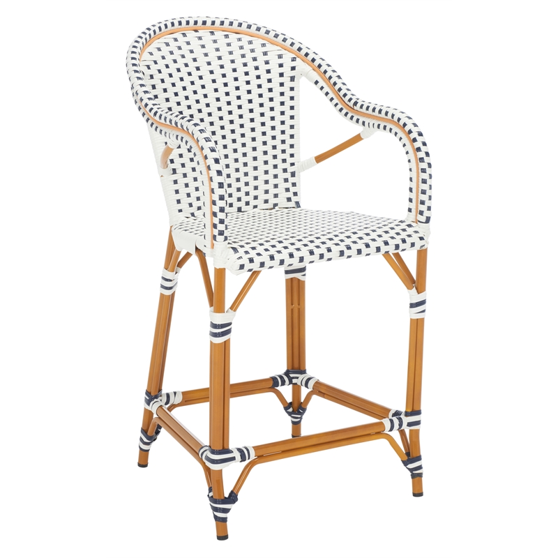 Safavieh California Metal Counter Stool w/ Arm in White / Navy