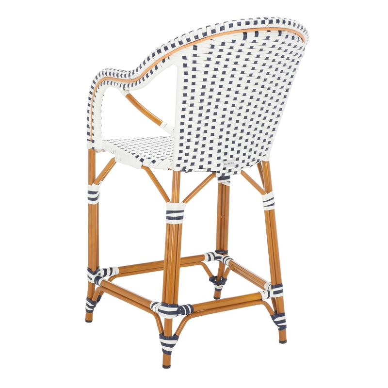 Safavieh California Metal Counter Stool w/ Arm in White / Navy