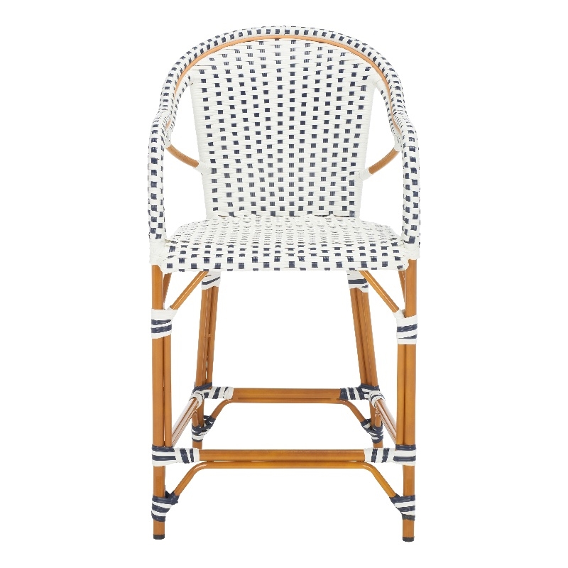 Safavieh California Metal Counter Stool w/ Arm in White / Navy