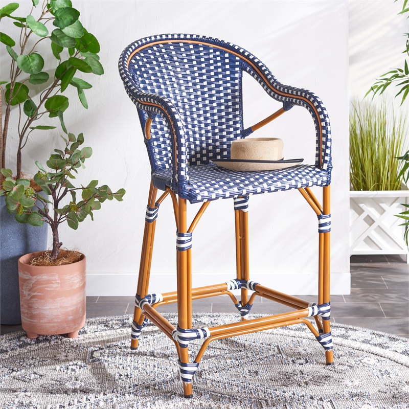 Safavieh California Metal Counter Stool w/ Arm in Navy / White