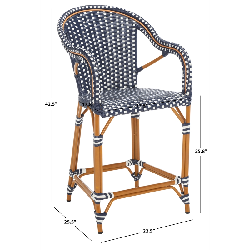 Safavieh California Metal Counter Stool w/ Arm in Navy / White