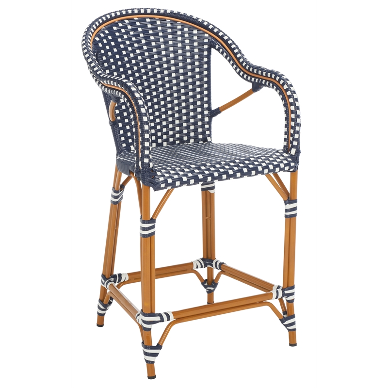 Safavieh California Metal Counter Stool w/ Arm in Navy / White