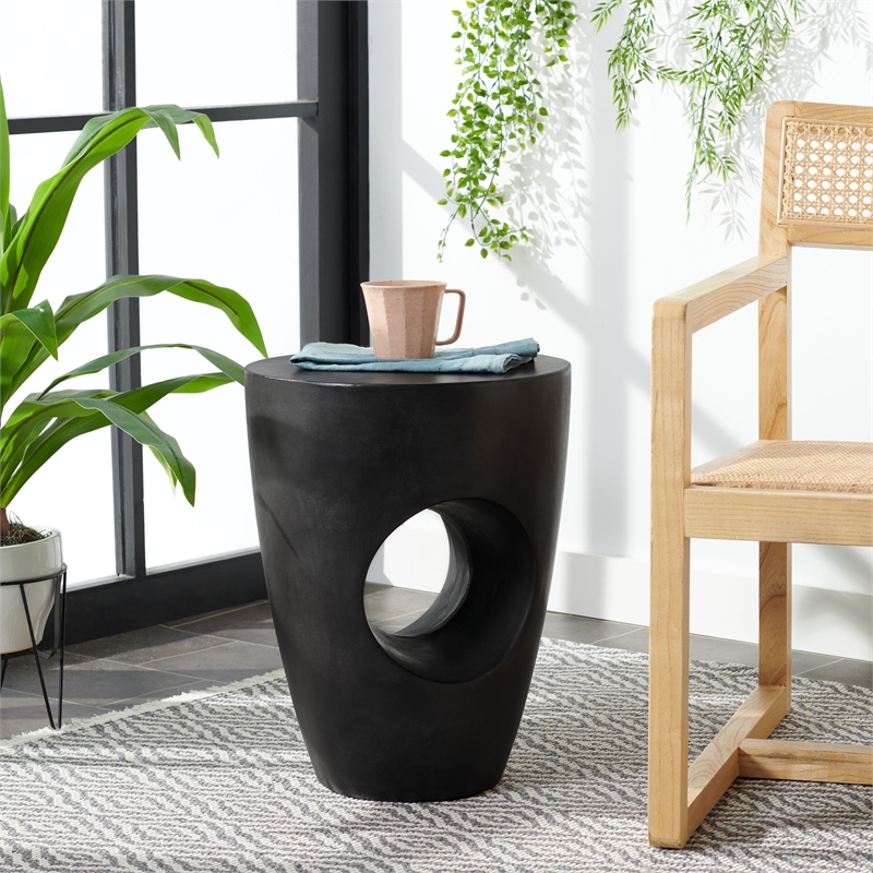 Safavieh Aishi In/Outdoor Concrete Accent Stool in Black