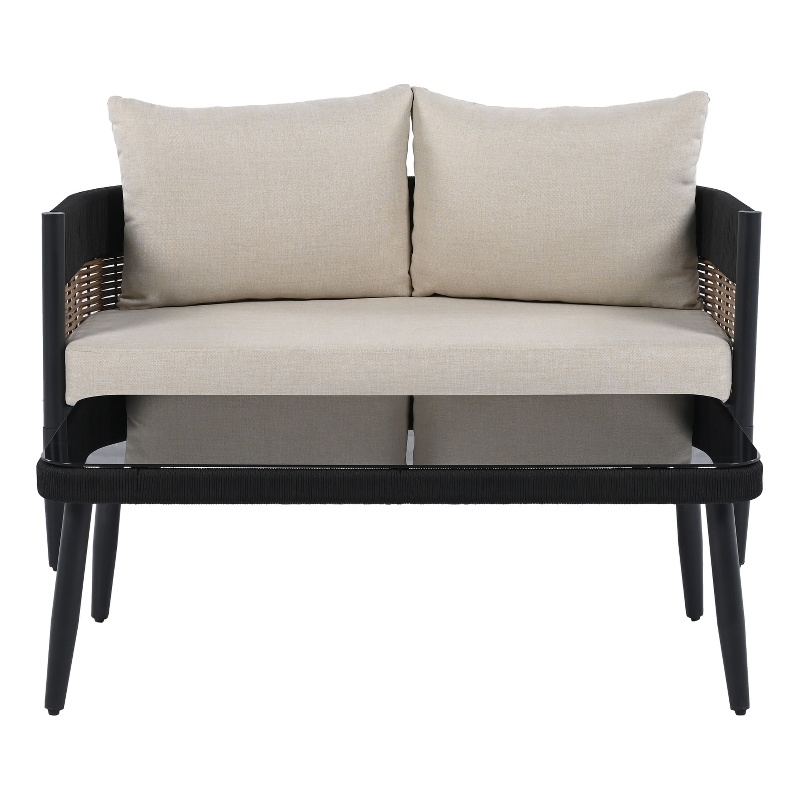 Safavieh Harrison Steel Bench and Table  in Black / Taupe