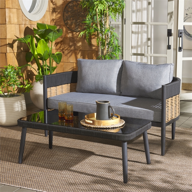 Safavieh Harrison Steel Bench and Table  in Black / Gray