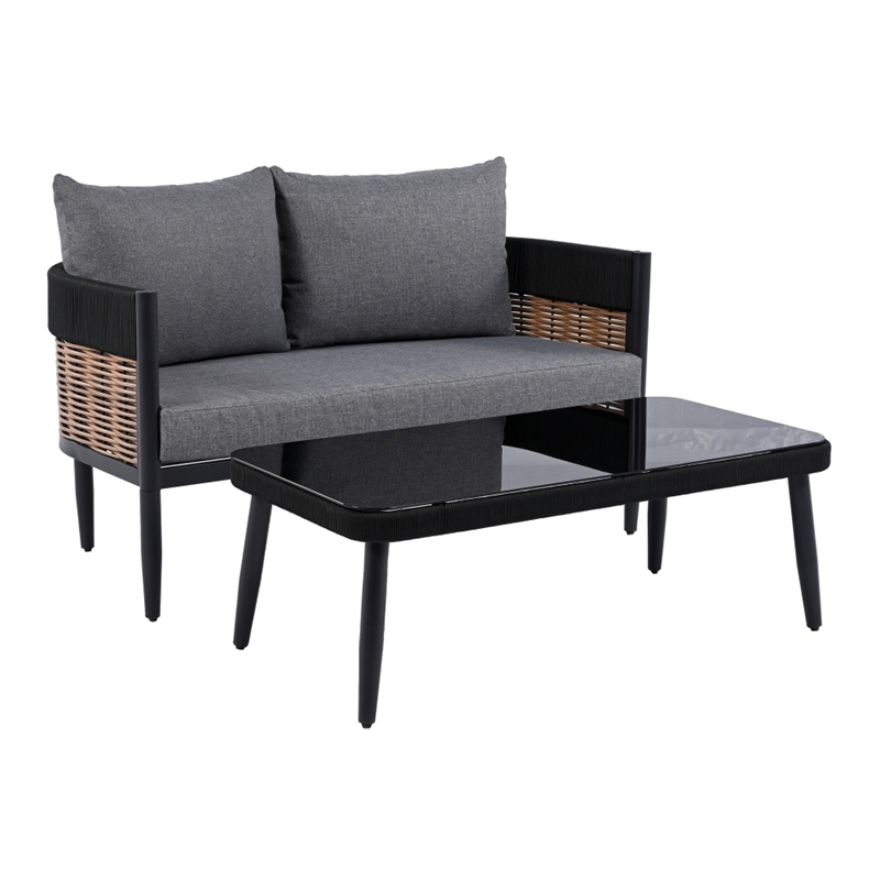 Safavieh Harrison Steel Bench and Table  in Black / Gray