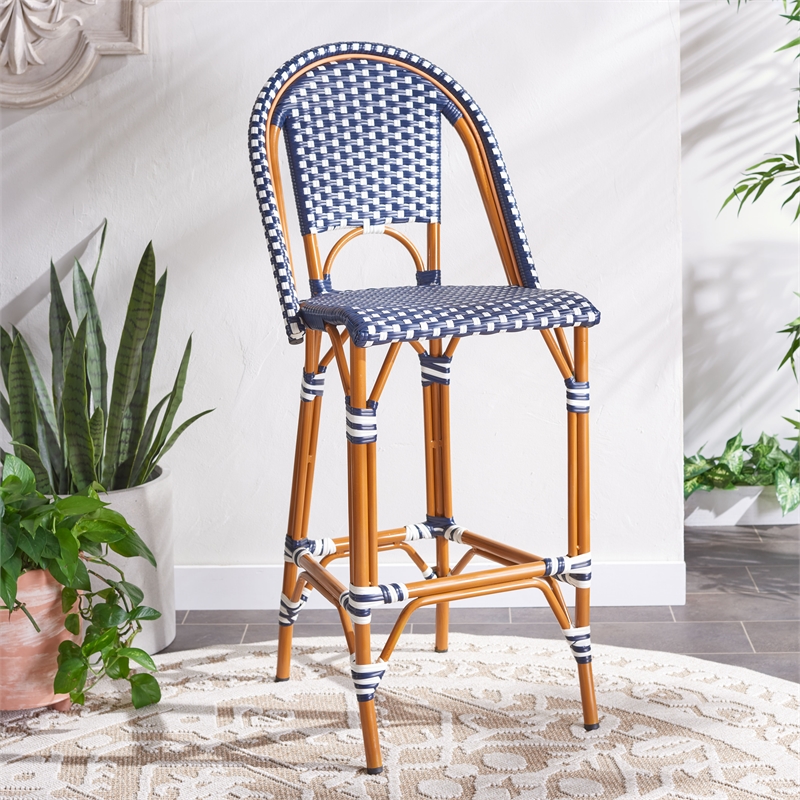 Safavieh California Metal Bar Stool in Navy / White