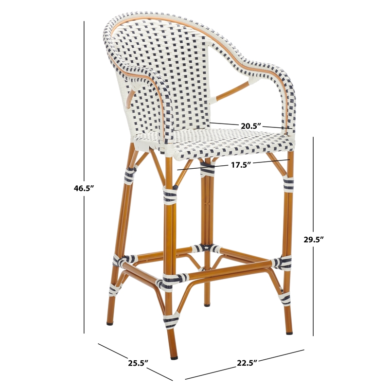Safavieh California Metal Bar Stool w/ Arms in White / Navy