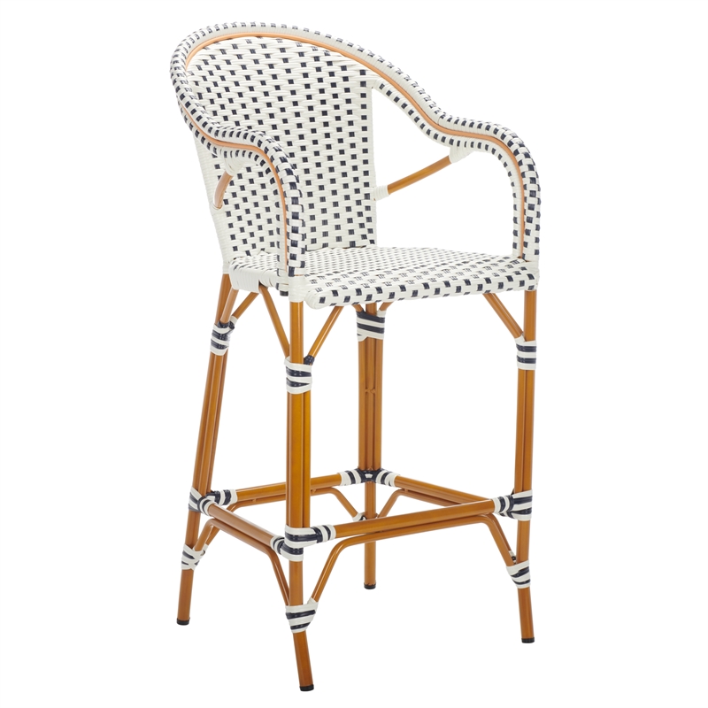 Safavieh California Metal Bar Stool w/ Arms in White / Navy