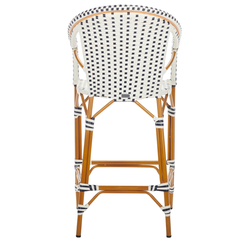 Safavieh California Metal Bar Stool w/ Arms in White / Navy
