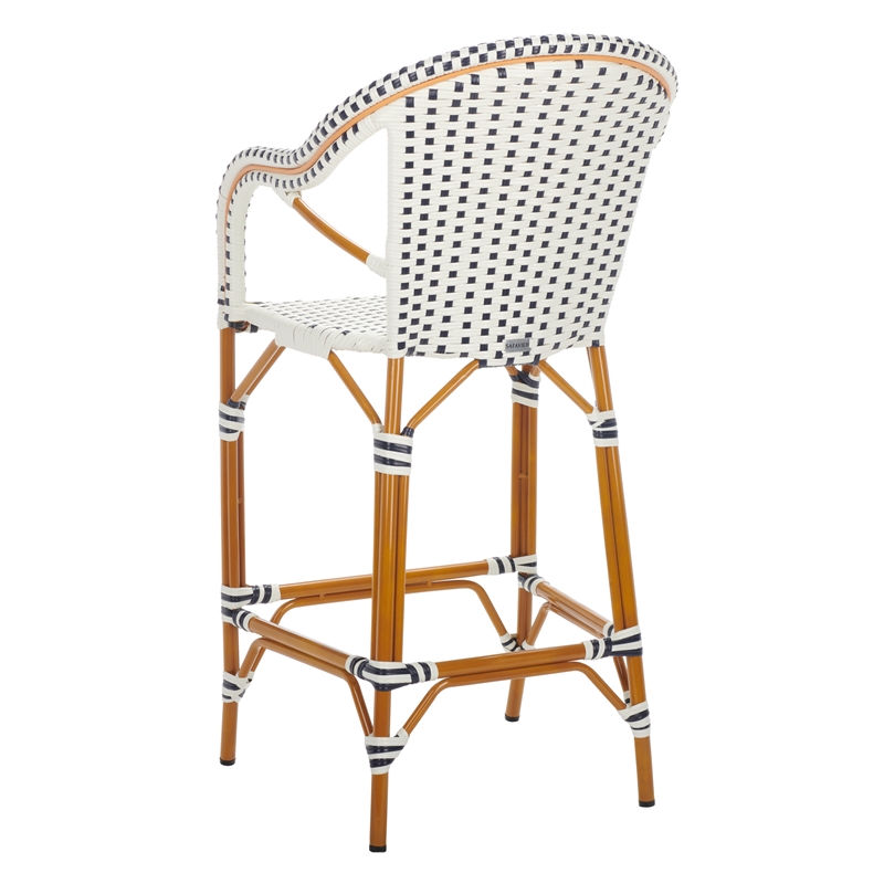 Safavieh California Metal Bar Stool w/ Arms in White / Navy