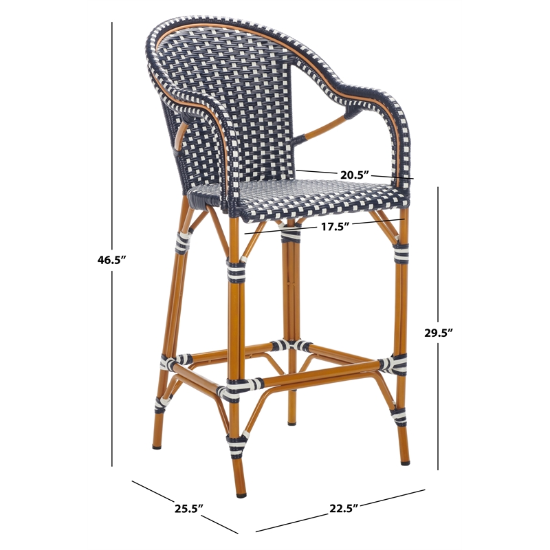 Safavieh California Metal Bar Stool w/ Arms in Navy / White