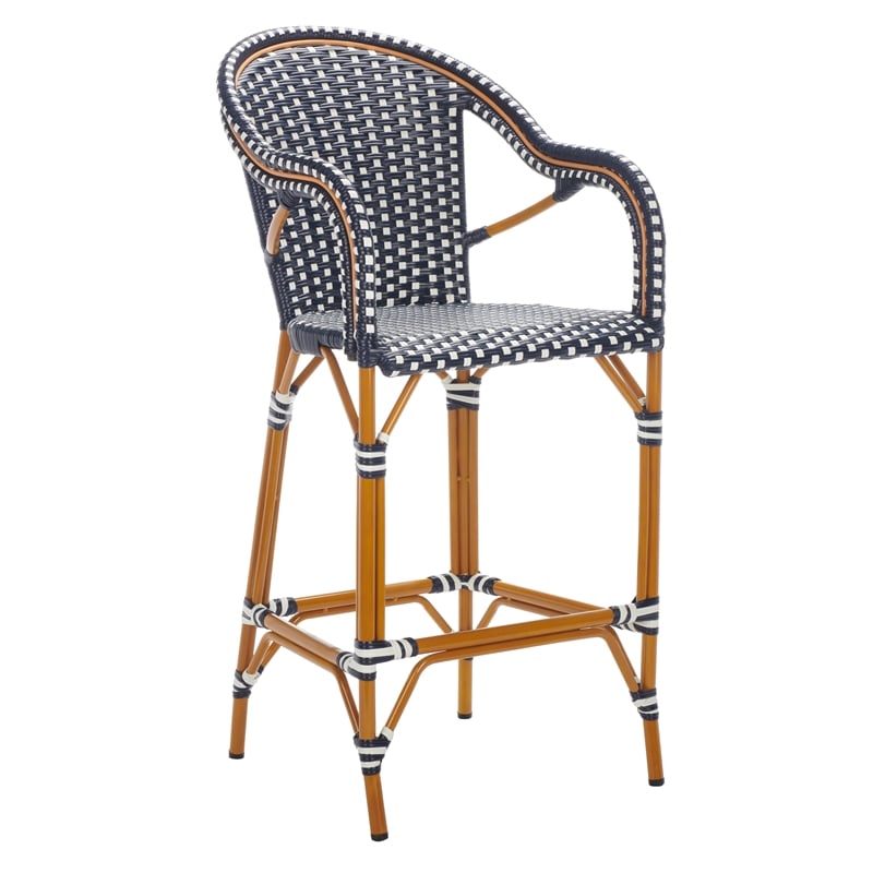 Safavieh California Metal Bar Stool w/ Arms in Navy / White