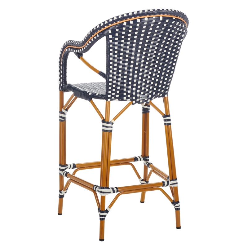 Safavieh California Metal Bar Stool w/ Arms in Navy / White