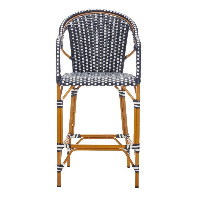 Safavieh California Metal Bar Stool w/ Arms in Navy / White