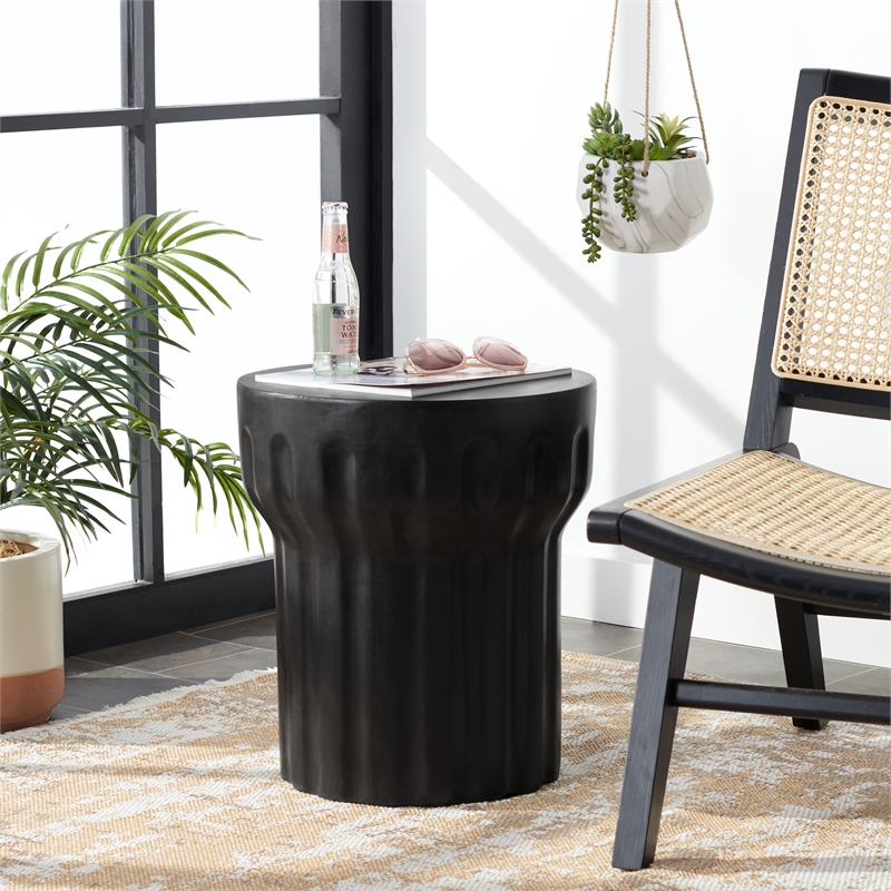 Safavieh Vesta In/Outdoor  Concrete Accent Stool in Black