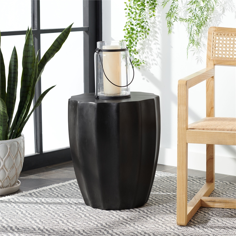Safavieh Jaslyn In/Outdoor Concrete Accent Stool in Black