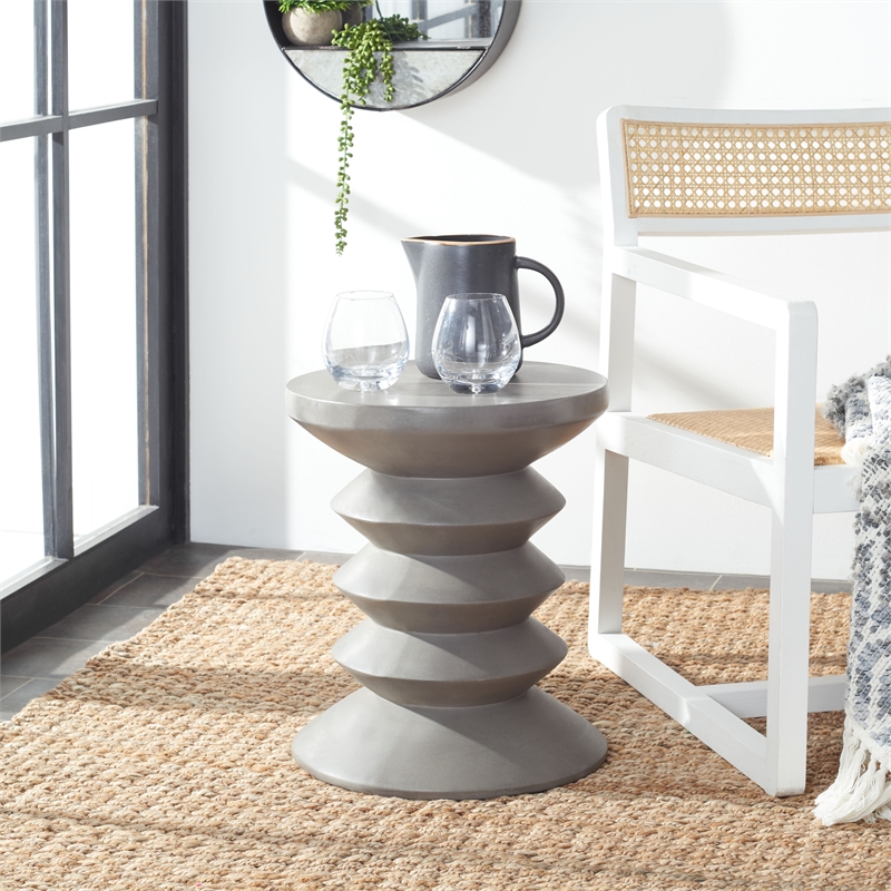 Safavieh Benaya Concrete Accent Stool  in Dark Gray
