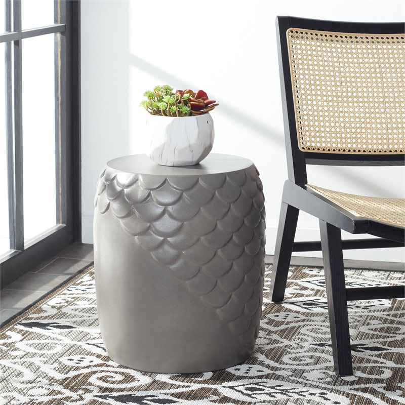 Safavieh Julyvia Concrete Accent Stool in Dark Gray