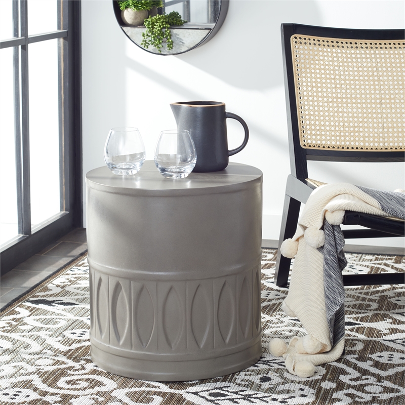 Safavieh Nasya Concrete Accent Stool in Dark Gray