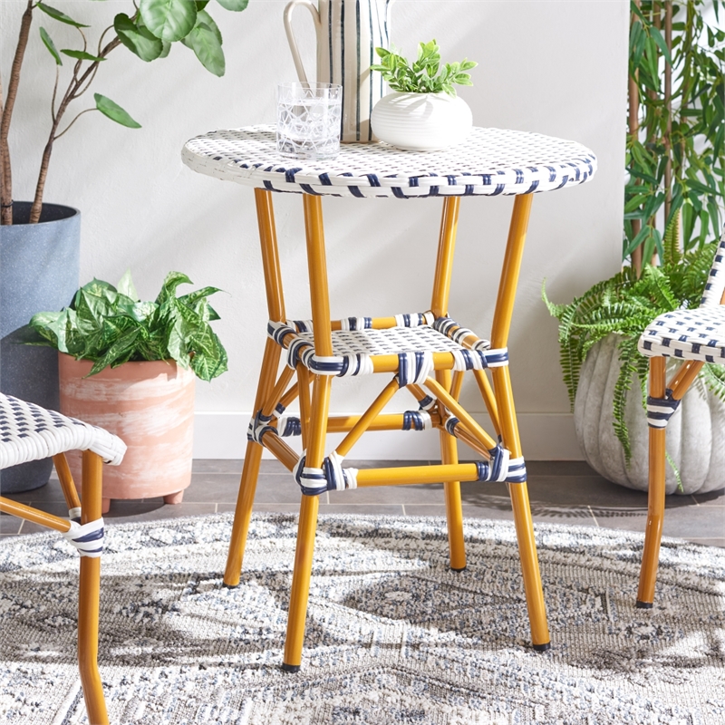 Safavieh California Metal Bistro Table in White / Navy