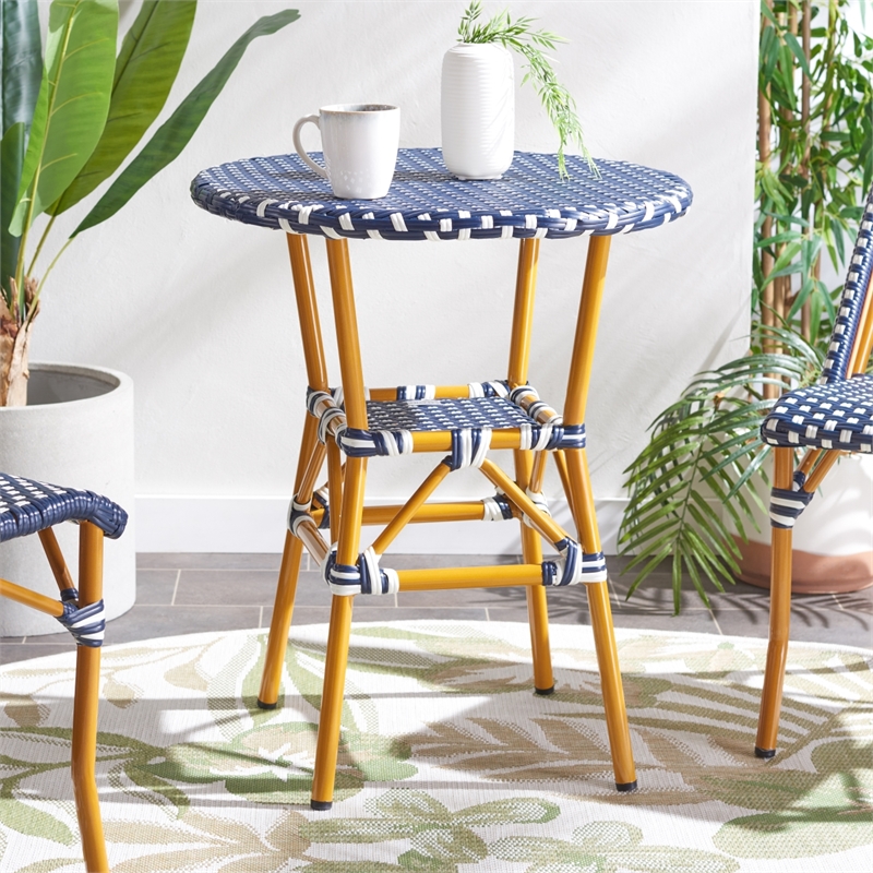 Safavieh California Metal Bistro Table in Navy / White