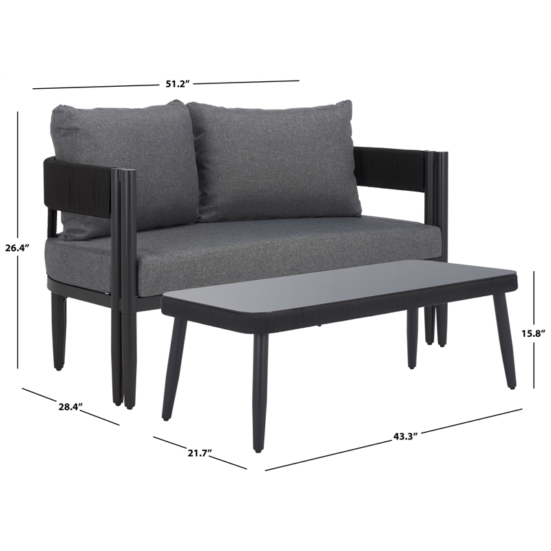 Safavieh Viola Steel Bench and Table  in Black / Gray