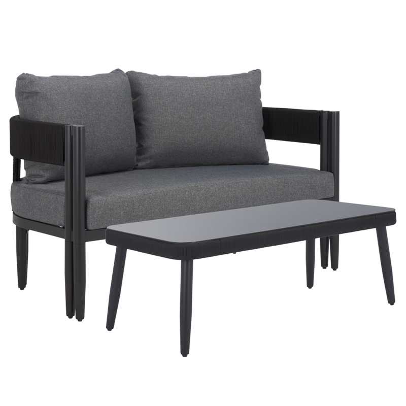 Safavieh Viola Steel Bench and Table  in Black / Gray