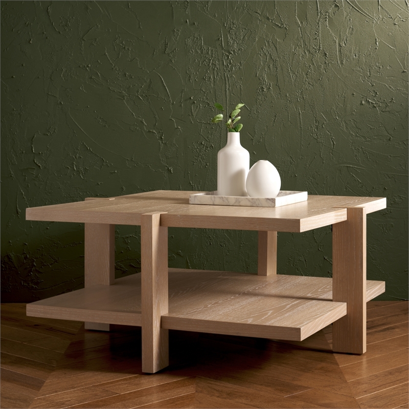 Safavieh Quigley Square Wood Coffee Table in Natural / Oak