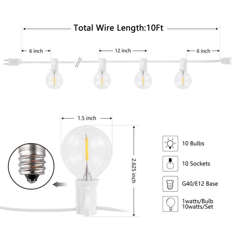 Safavieh Chiera LED Metal and Glass Outdoor String Light in White