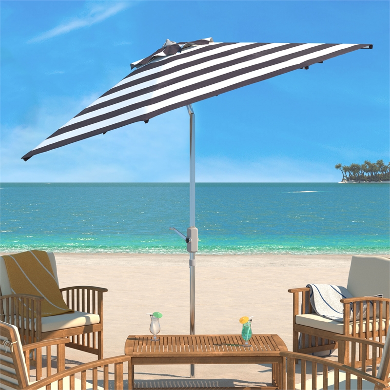 Safavieh Iris Fashion Line 9Ft Round Metal and Fabric Umbrella in Black / White