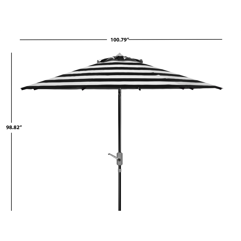 Safavieh Iris Fashion Line 9Ft Round Metal and Fabric Umbrella in Black / White