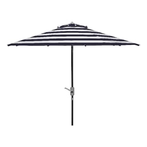 Safavieh Iris Fashion Line 9Ft Round Metal and Fabric Umbrella in Navy / White