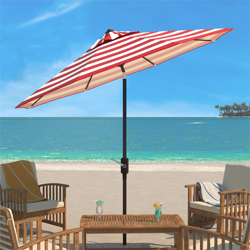 Safavieh Iris Fashion Line 9Ft Round Metal and Fabric Umbrella in Red / White