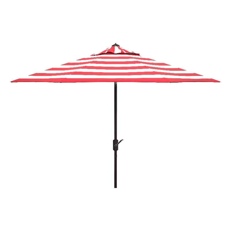 Safavieh Iris Fashion Line 9Ft Round Metal and Fabric Umbrella in Red / White