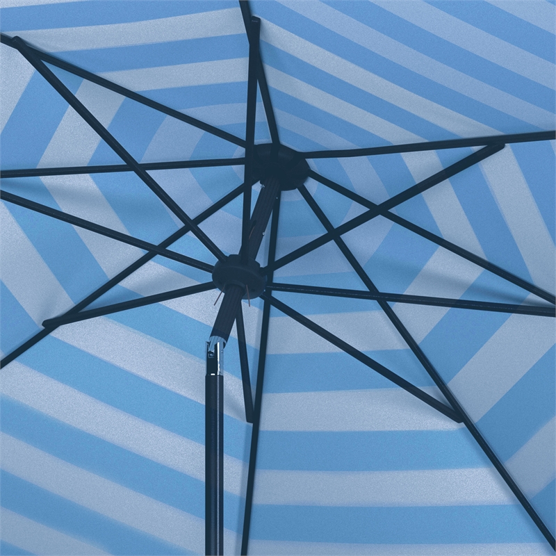Safavieh Iris Fashion Line 9Ft Round Metal and Fabric Umbrella in BabyBlue/White